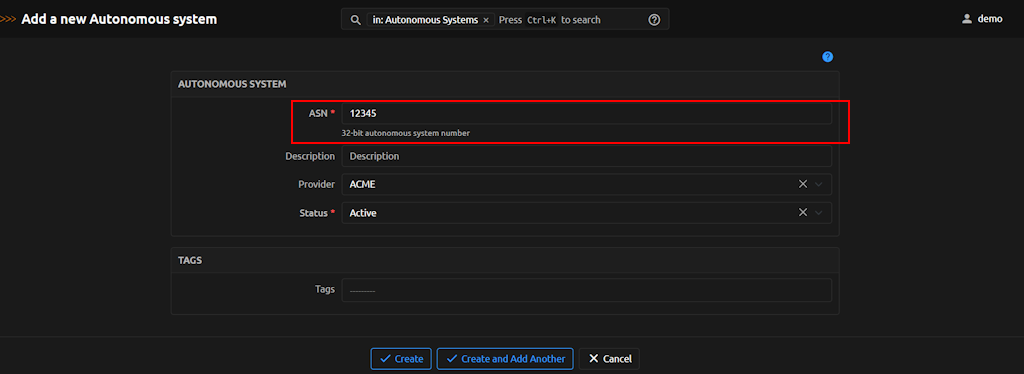 Autonomous System Form Autonomous System Form