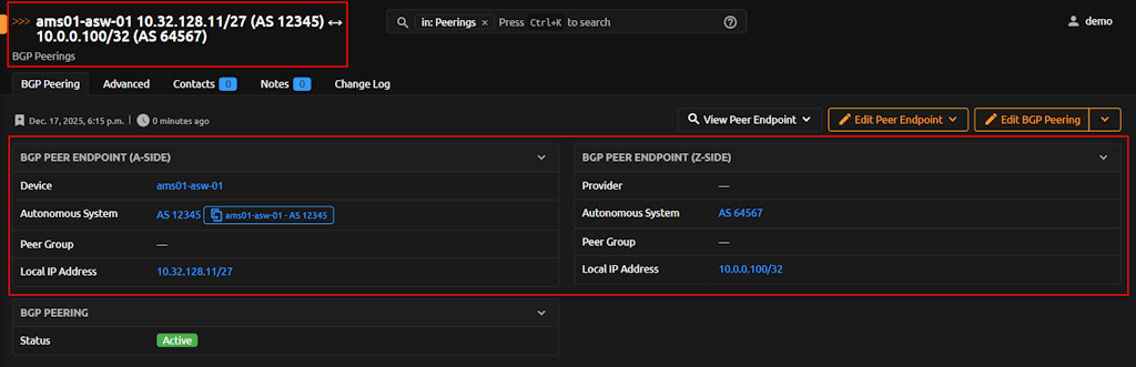 BGP Peering Details BGP Peering Details