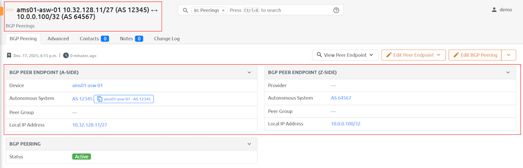 BGP Peering Details BGP Peering Details