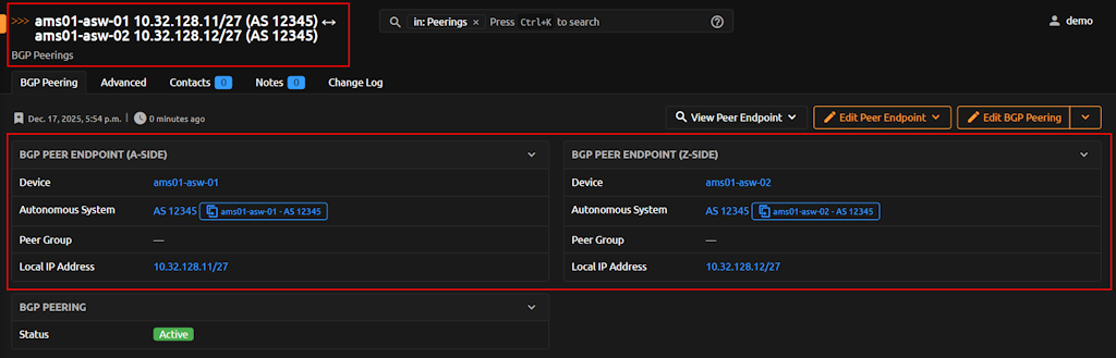 BGP Peering Details BGP Peering Details