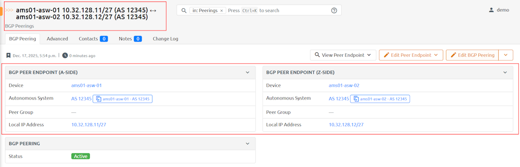 BGP Peering Details BGP Peering Details