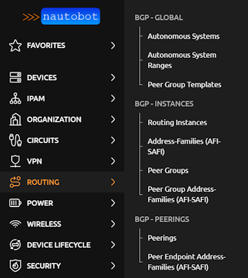 Routing Menu Routing menu