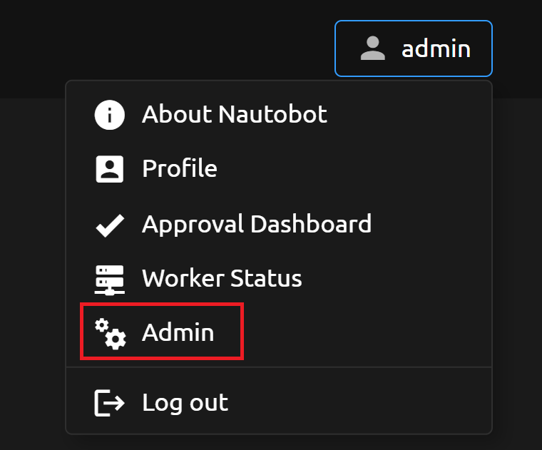 Admin dropdown