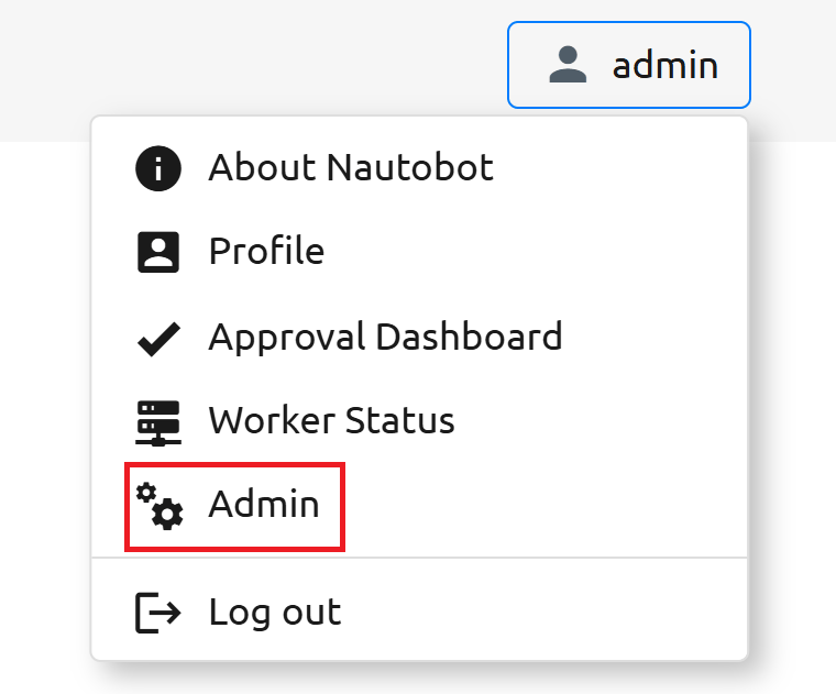Admin dropdown