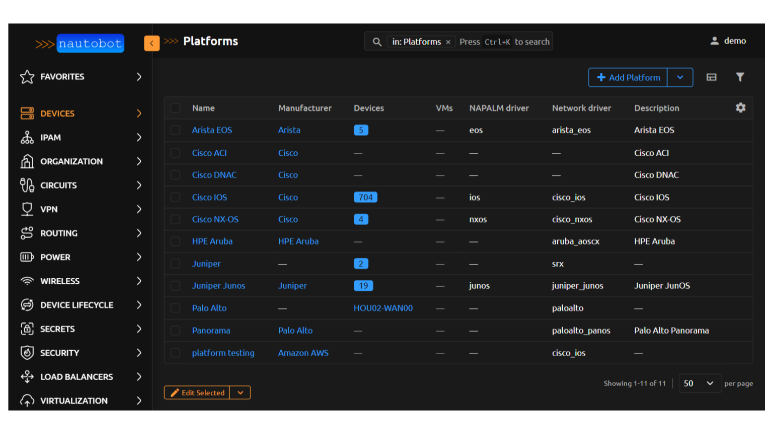 Platforms page