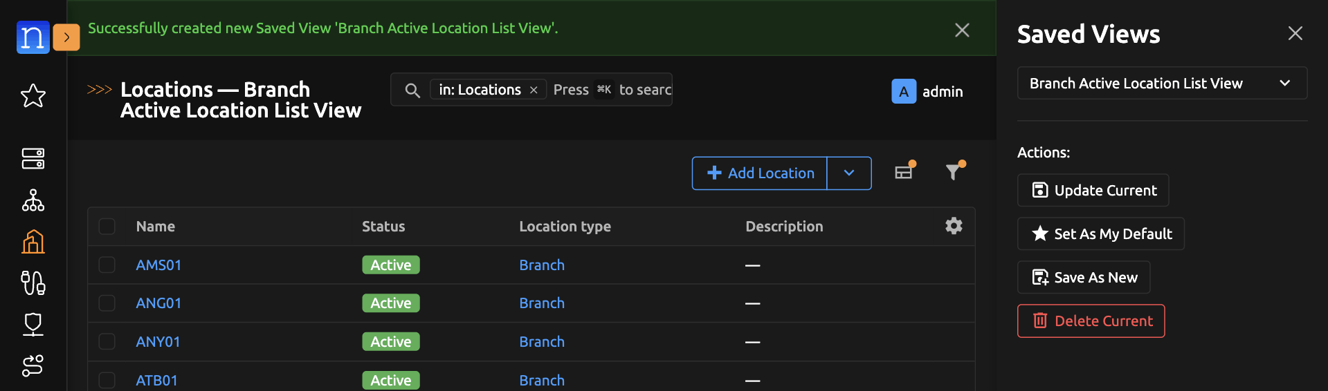 Successfully Created New Saved View