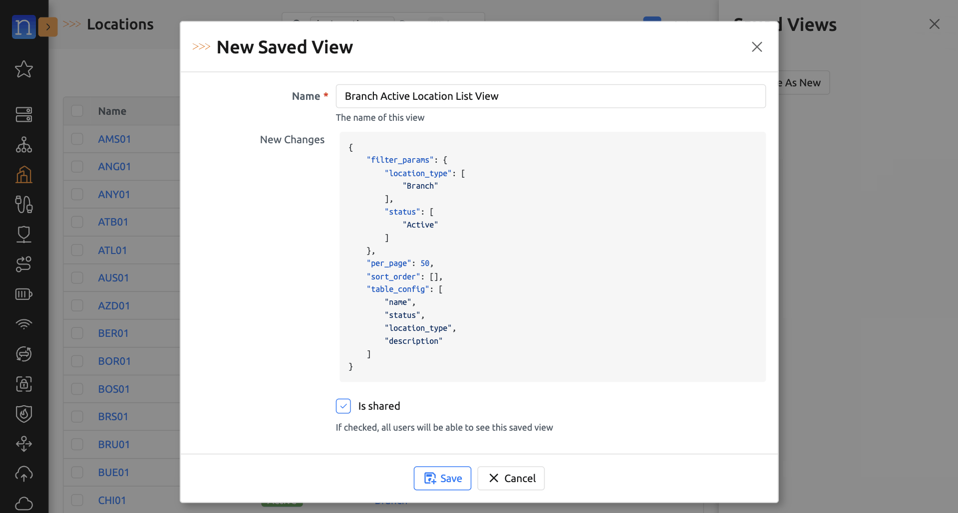 Saved View Modal