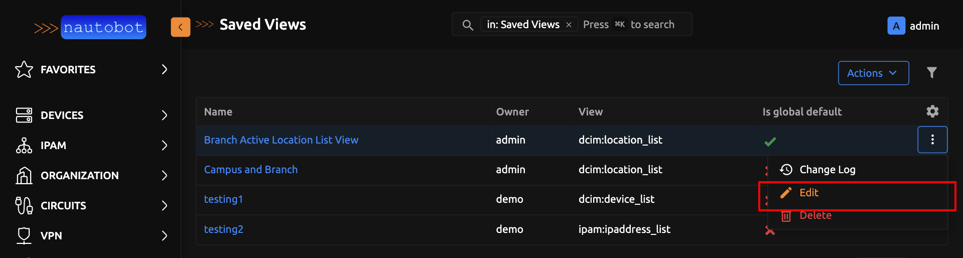 Saved View Table Edit Button