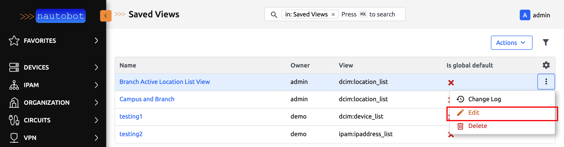 Saved View Table Edit Button