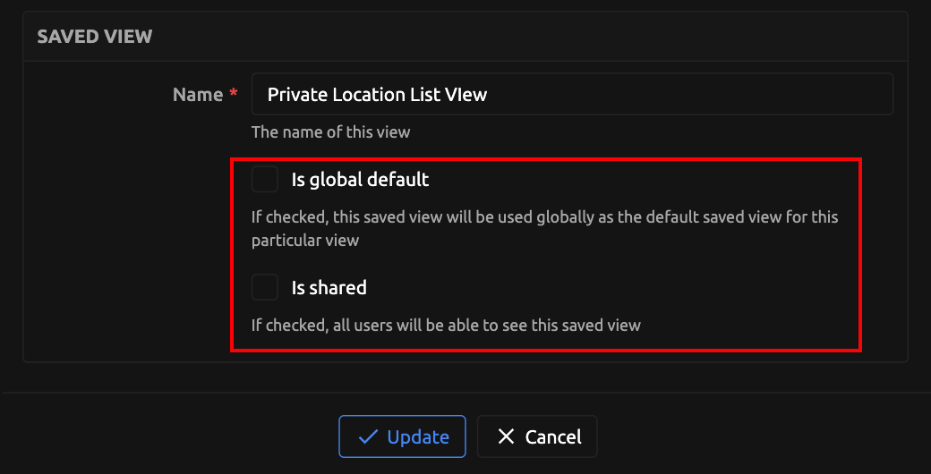 Saved View Edit View Unchecked