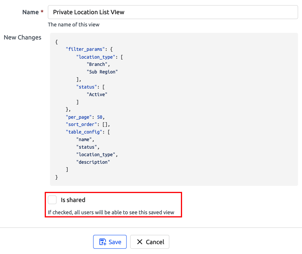 Saved View Modal Unchecked
