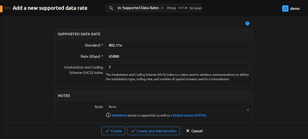 Create Supported Data Rate