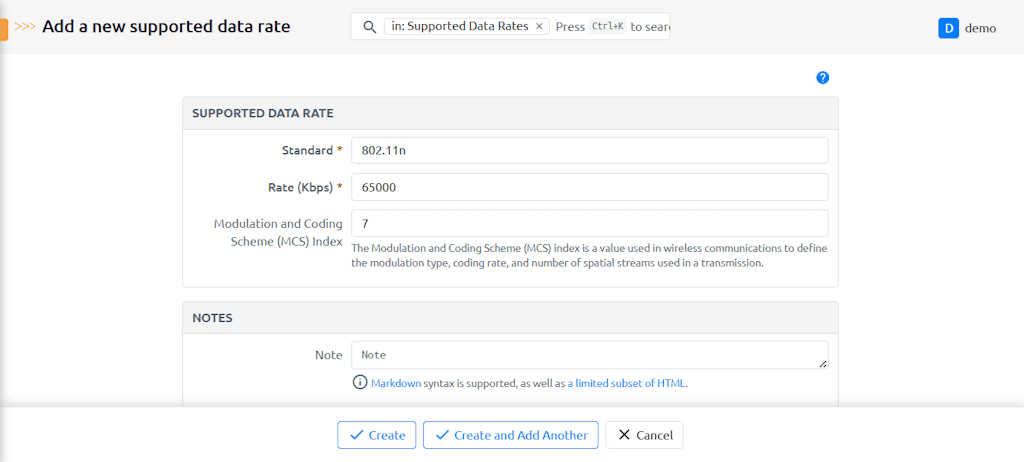 Create Supported Data Rate