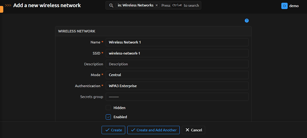 Create Wireless Network Form