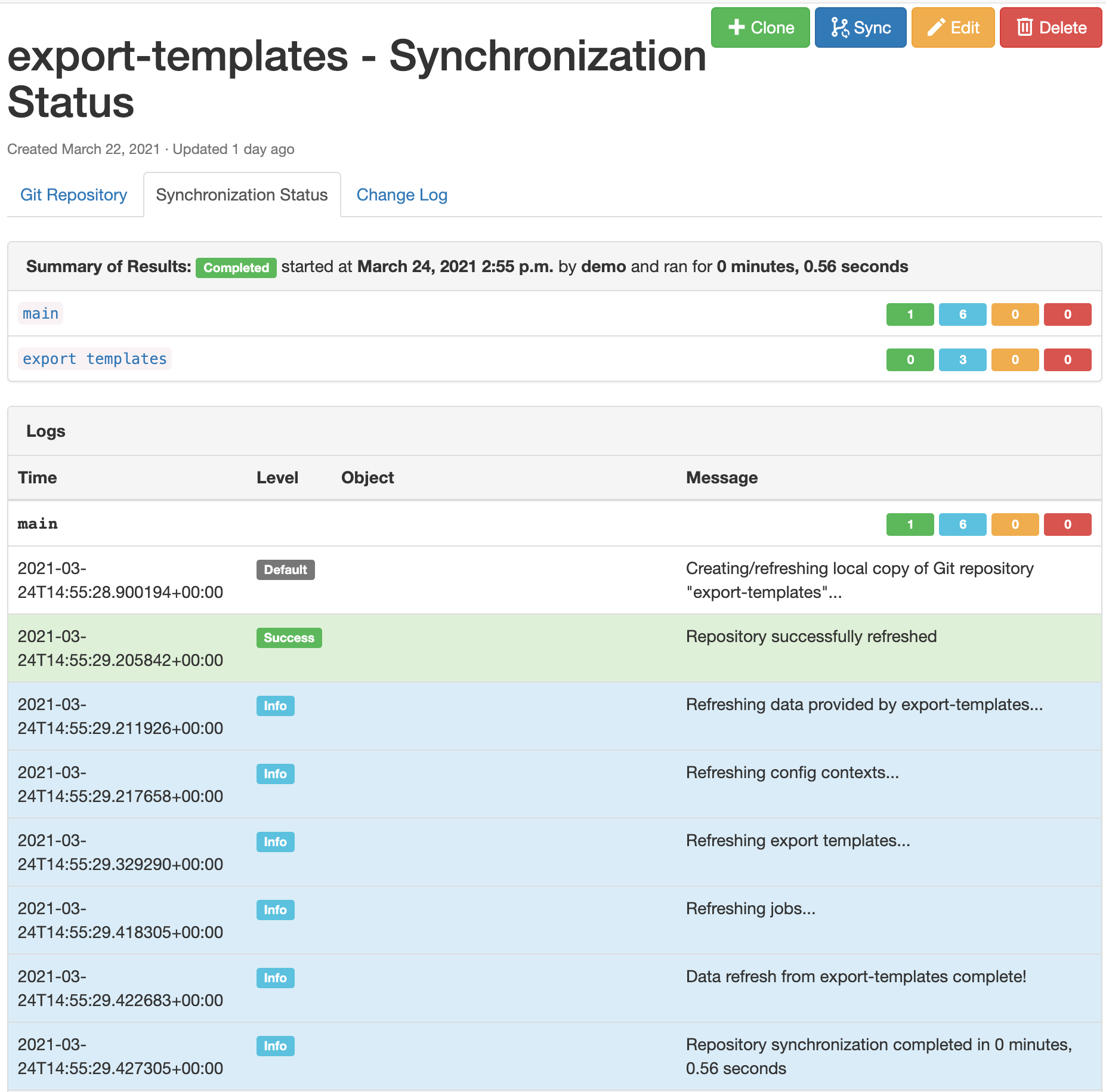 View of Synchronization Status
