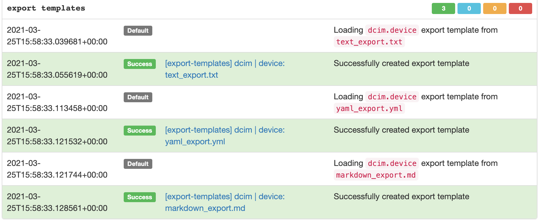 Status of Export-Templates