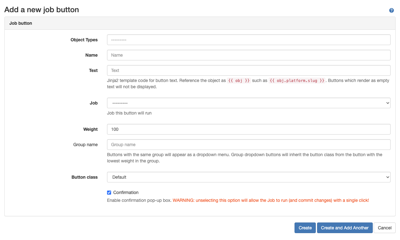Job Button Form Job Button Form
