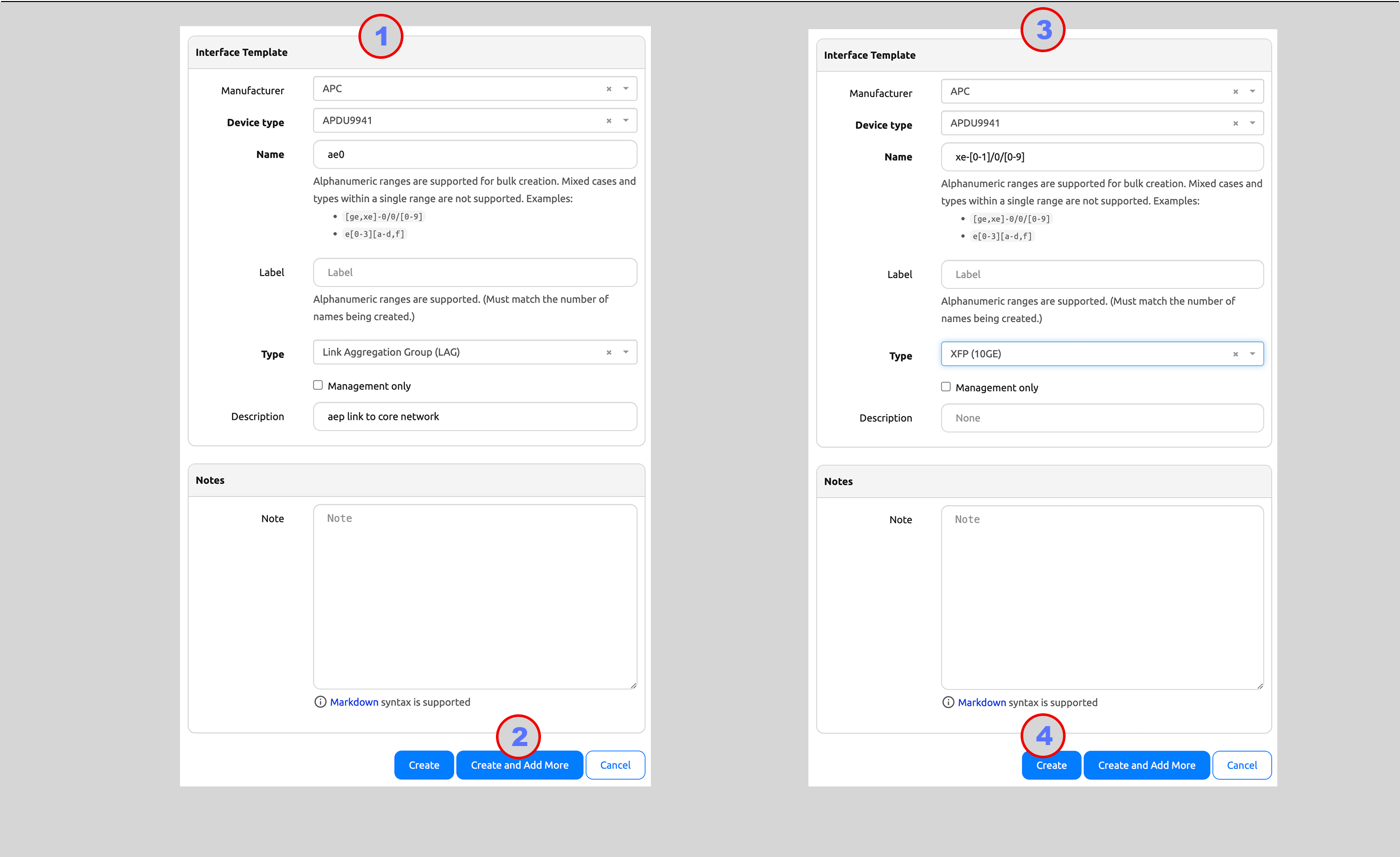 Create interface templates