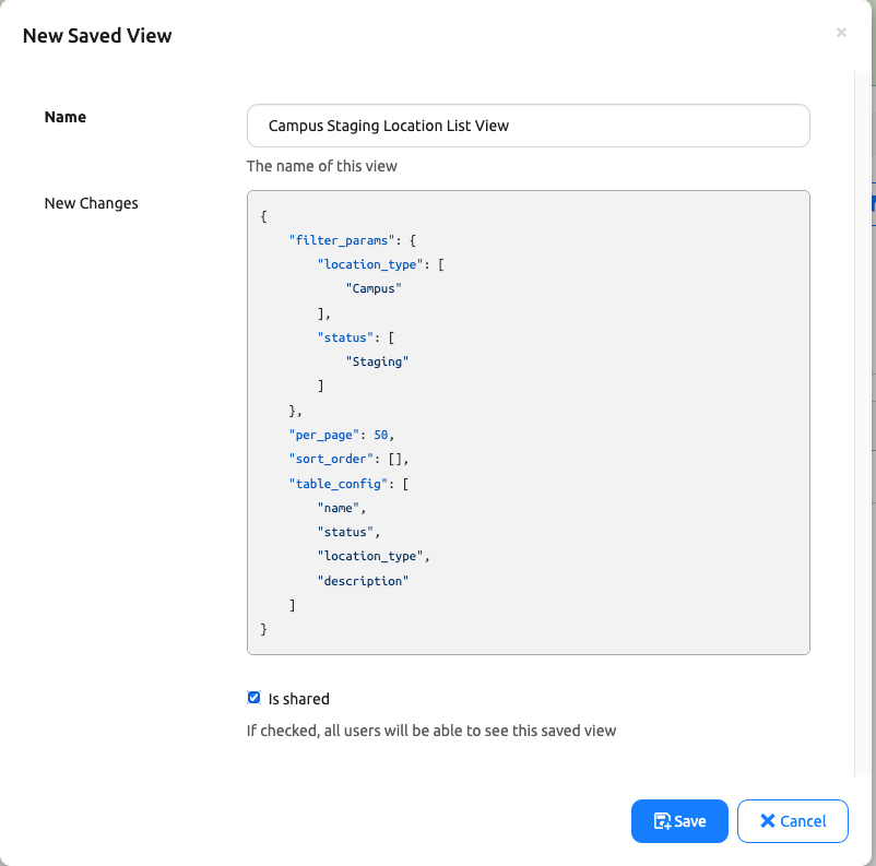 Saved View Modal