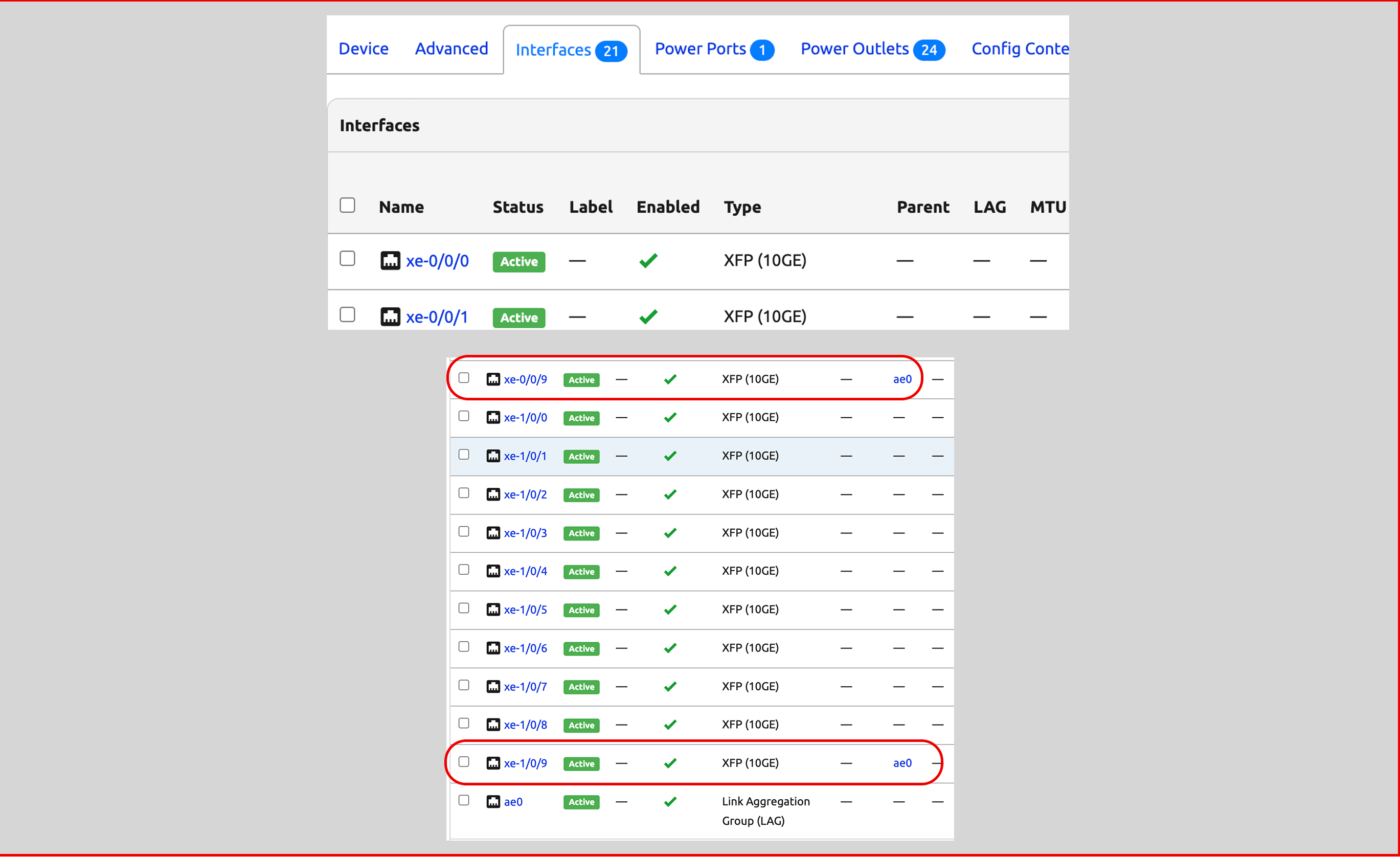 LAG interface example