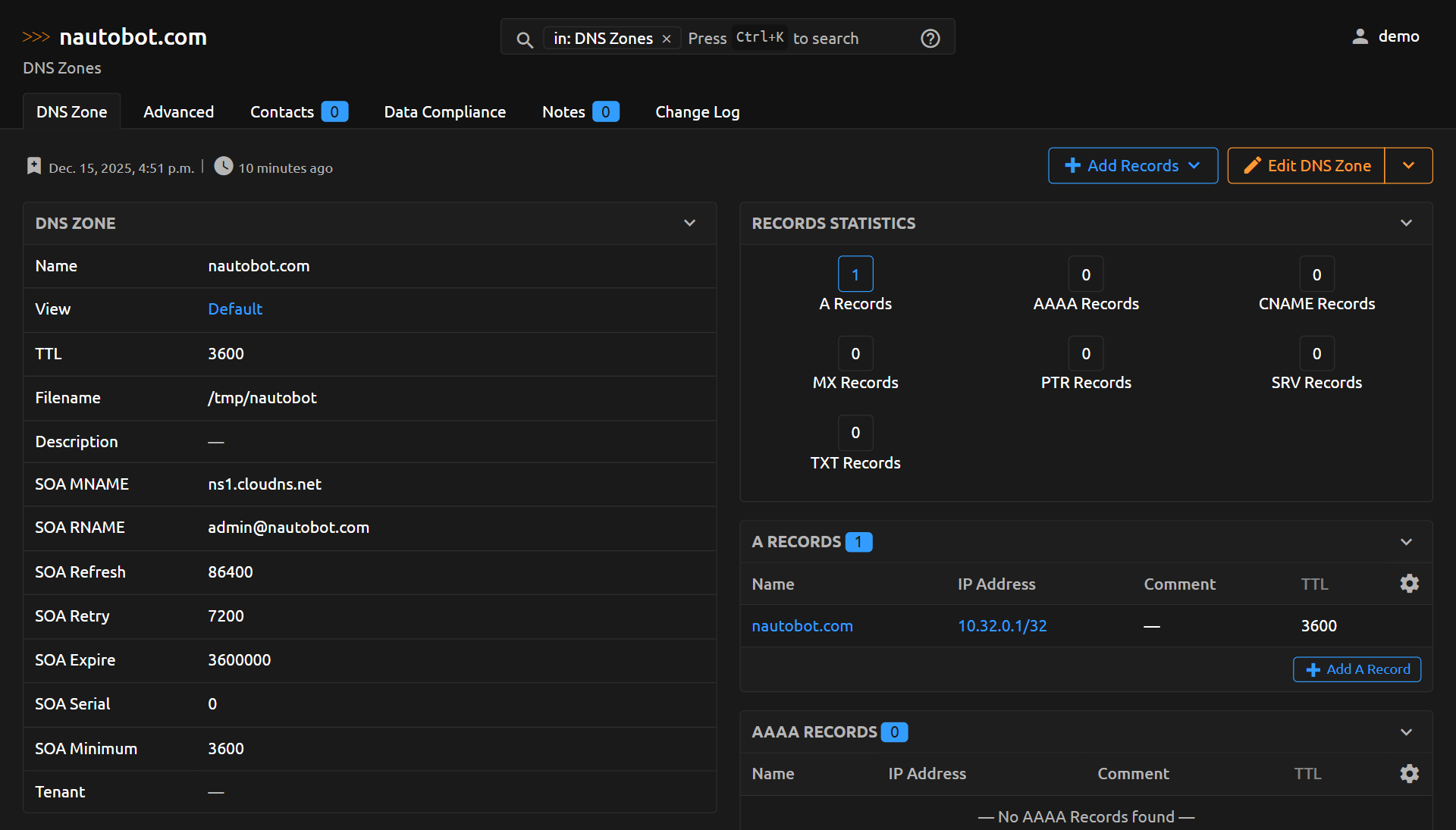 DNS Zone with records