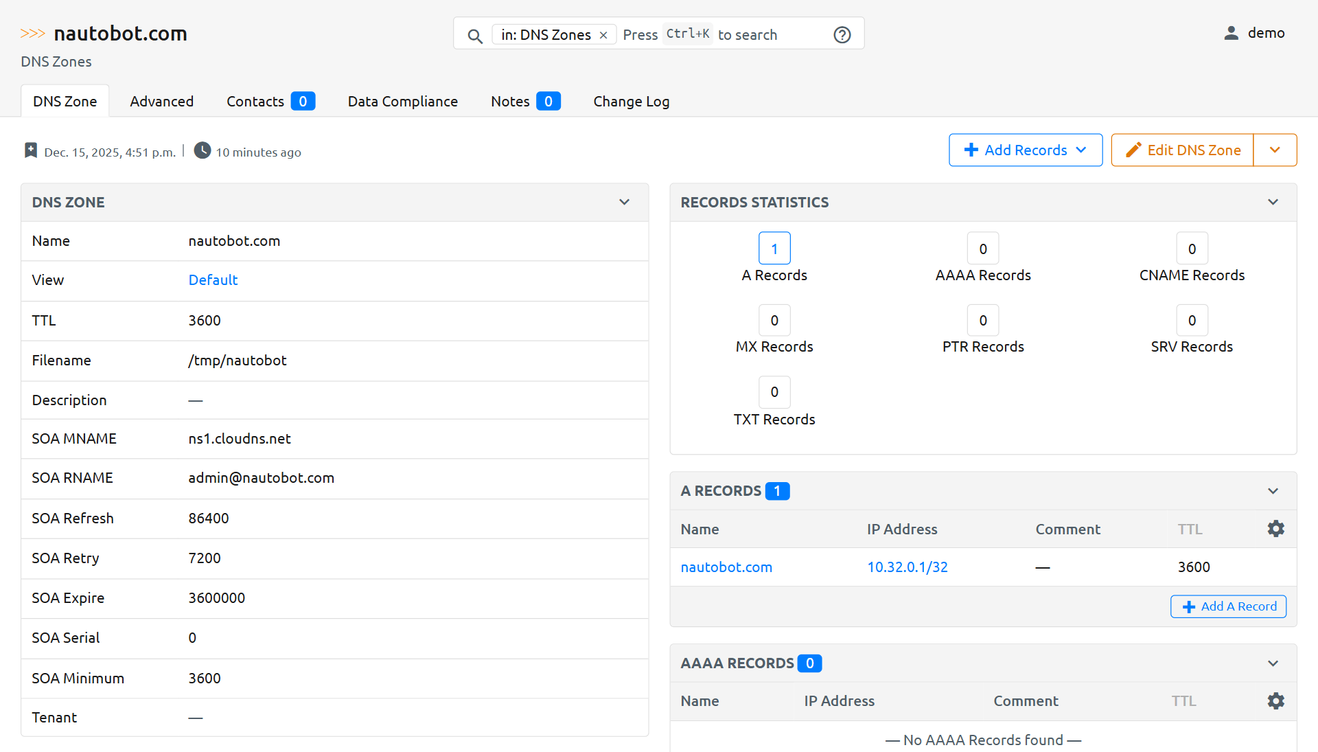 DNS Zone with records